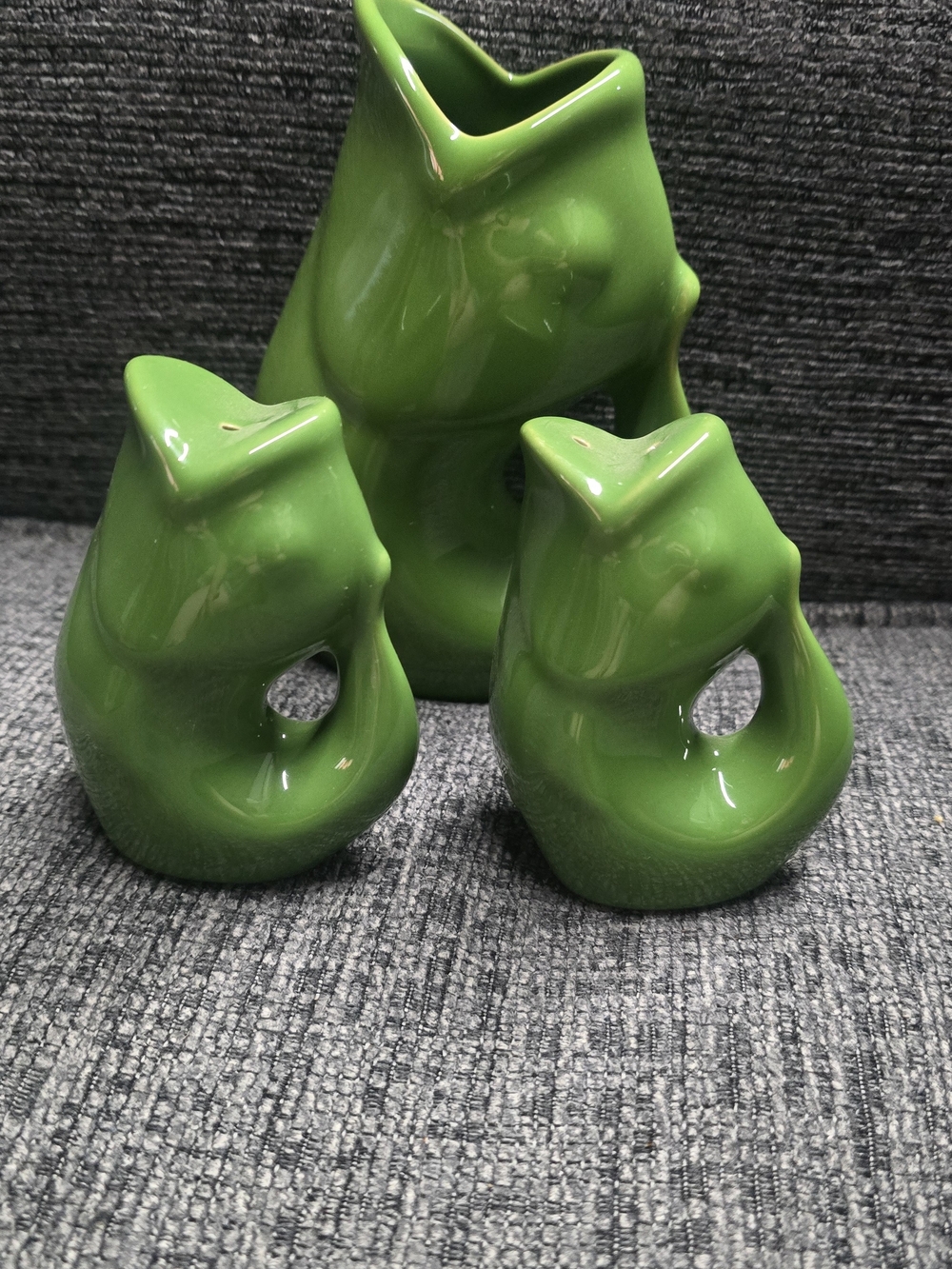 Glossy Lime Green Ceramic Fish Pitcher and Shakers - Decorative Tabletop Set